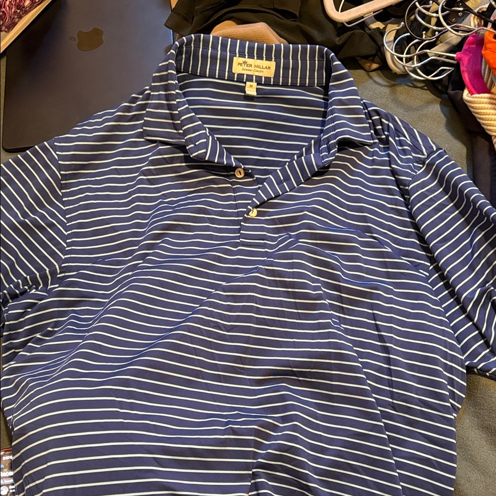 Peter Millar Navy and White Striped Polo